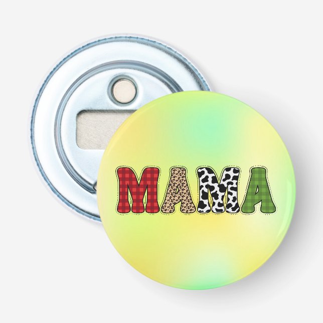 Mama Christmas Plaid Pattern Design Bottle Opener (Front)