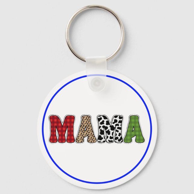 Mama Christmas Plaid Pattern Design Key Ring (Front)