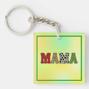 Mama Christmas Plaid Pattern Design Key Ring