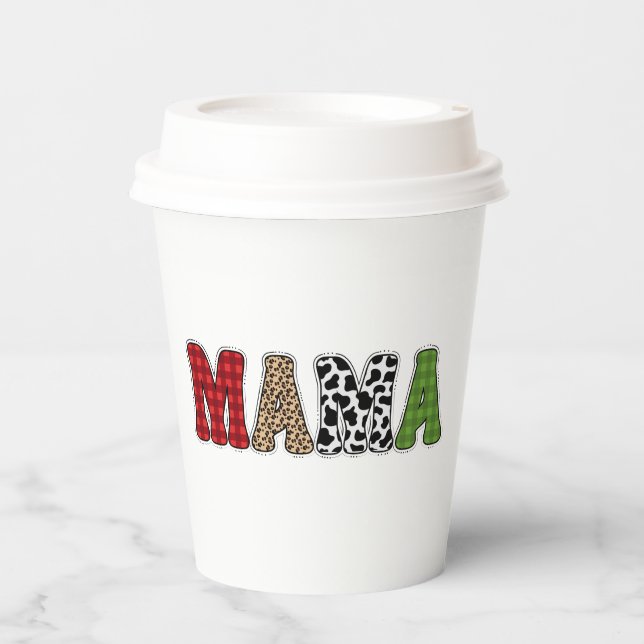 Mama Christmas Plaid Pattern Design Paper Cups (Front)