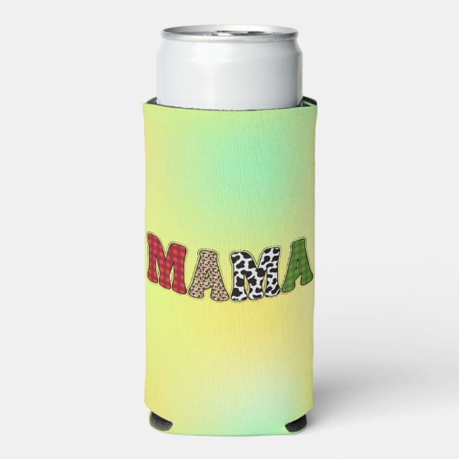 Mama Christmas Plaid Pattern Design Seltzer Can Cooler (Seltzer Front)