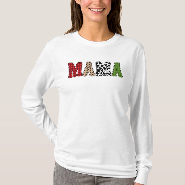 Mama Christmas Plaid Pattern Design T-Shirt (Front)