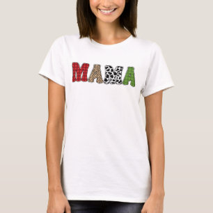 Mama Christmas Plaid Pattern Design T-Shirt