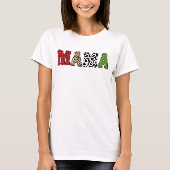 Mama Christmas Plaid Pattern Design T-Shirt (Front)