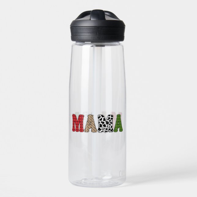 Mama Christmas Plaid Pattern Design Water Bottle (Front)