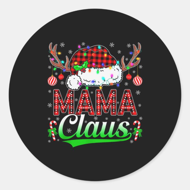 Mama Claus Christmas Lights Matching Family Xmas P Classic Round Sticker (Front)