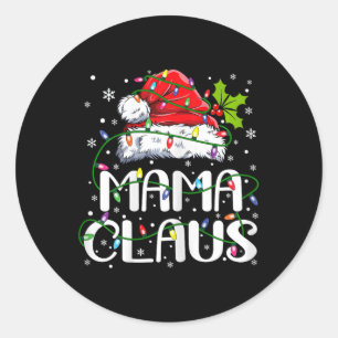 Mama Claus Christmas Lights Pajama Family Matching Classic Round Sticker