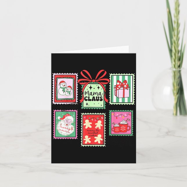 Mama Claus Christmas Mom Stamp Bow Pajama Matching Card (Front)