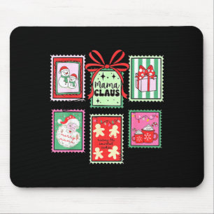 Mama Claus Christmas Mom Stamp Bow Pajama Matching Mouse Mat