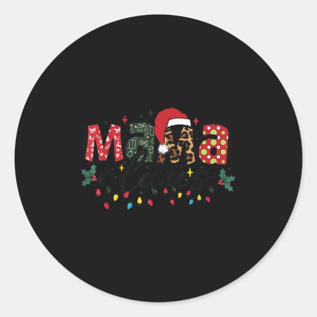 Mama Claus Christmas Pajama Santa Claus Family Mat Classic Round Sticker (Front)