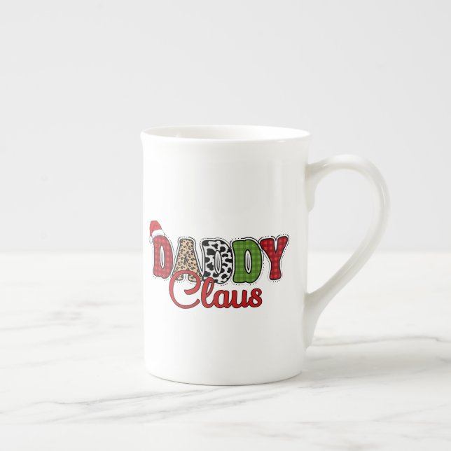 Mama Claus Christmas Plaid Text Design-50095 Bone China Mug (Right)