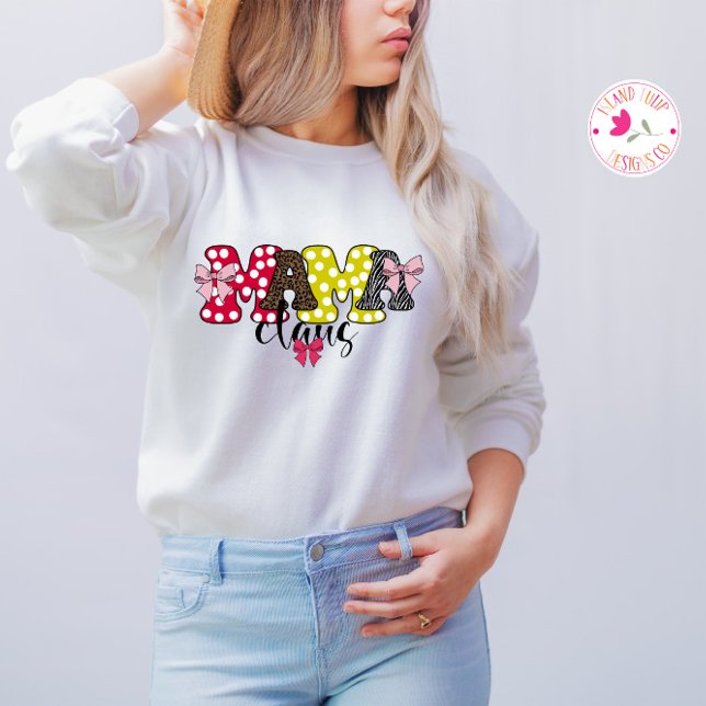 Mama Claus Cute Pattern Bow Christmas  Sweatshirt (Creator Uploaded)