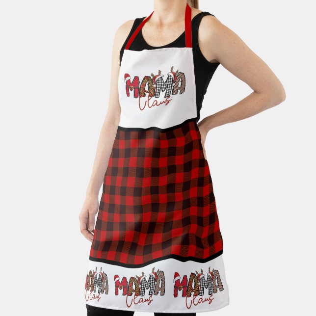 Mama Claus Typography and Chequered pattern Apron (Insitu)
