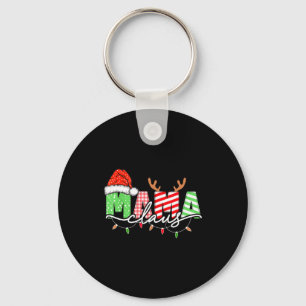Mama Claus Xmas Christmas Lights Pajama Family Mat Key Ring