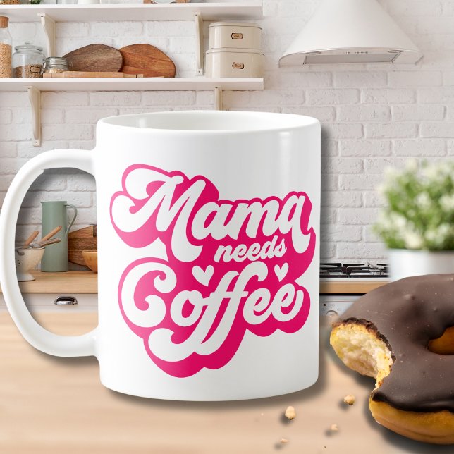 Mama Coffee Time Hot Pink Groovy Typography Mug (Creator Uploaded)
