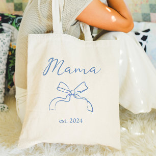 Mama   Coquette Blue Bow and Script Tote Bag