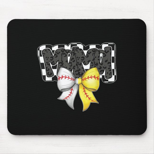 Mama Coquette Bow Game Day Baseball Softball Cheer Mouse Mat (Front)