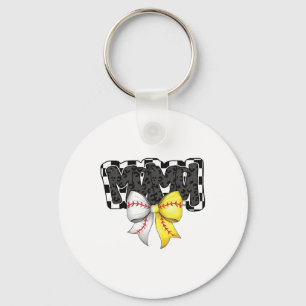 Mama Coquette Bow Game Day Bysebyll Softbyll Cheer Key Ring