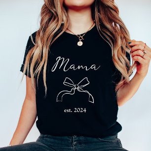 Mama Coquette White Bow and Script on Black T-Shirt