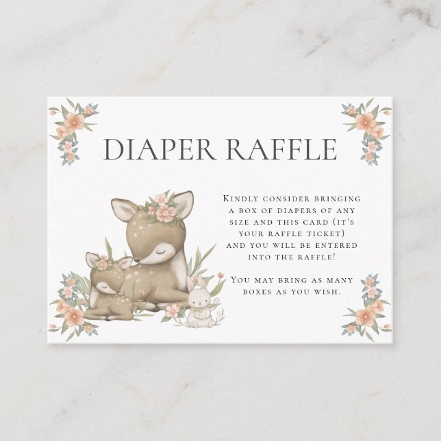 Mama Deer n Fawn Floral Woodland Baby Girl Shower Enclosure Card (Front)