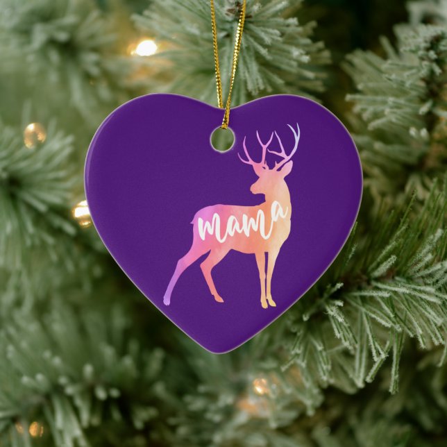 Mama Deer Watercolor Ceramic Ornament (Tree)