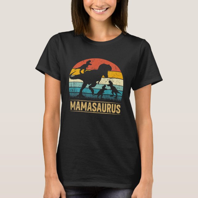 Mama Dinosaur T Rex Mamasaurus 3 Kids Funny Mother T-Shirt (Front)
