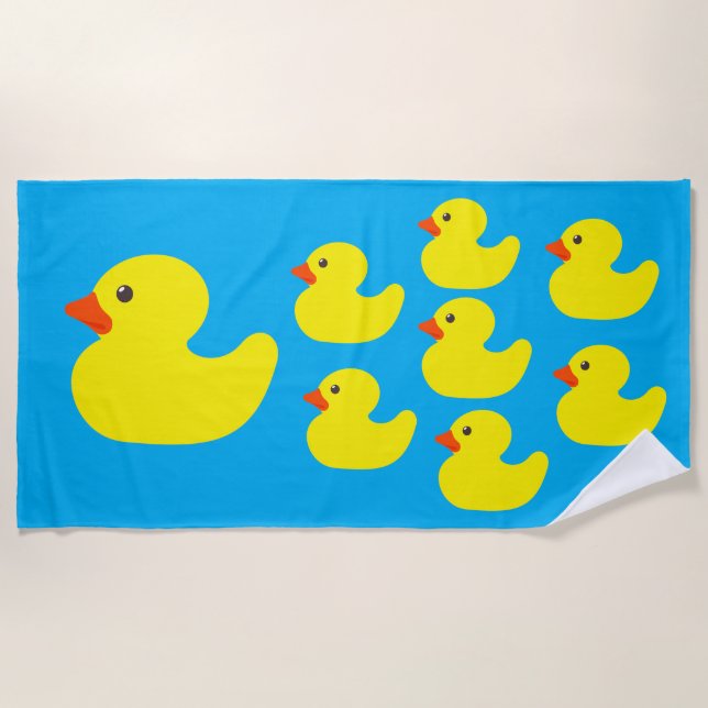 Mama Duck and Baby Rubber Ducks Beach Towel (Front)