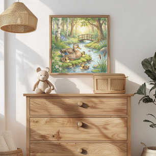 Mama Duck and Ducklings Nursery Poster