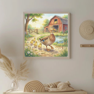 Mama Duck and Ducklings Nursery Poster