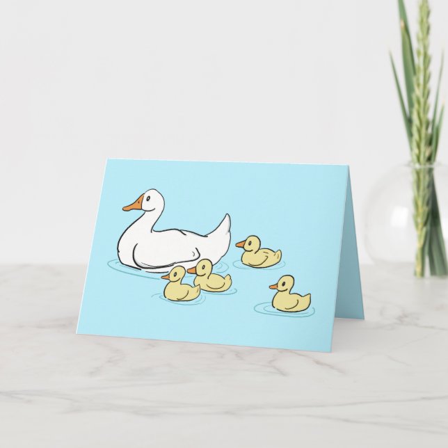 Mama Duck & Baby's Blue Blank Card (Front)
