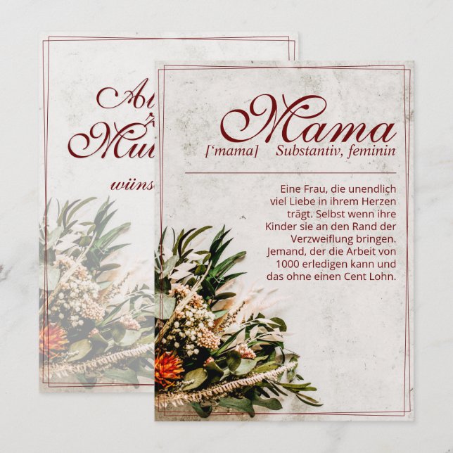 Mama - einfach unersetzlich - Bouquet (Front/Back)