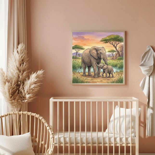 Mama Elephant and Calf Nursery Poster (Creator Uploaded)