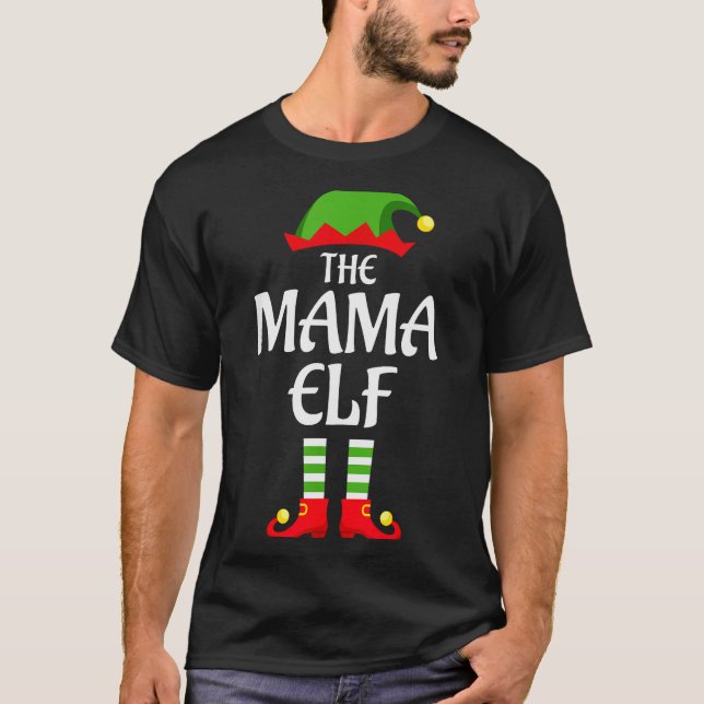 Mama Elf Family Matching Group Christmas  T-Shirt (Front)