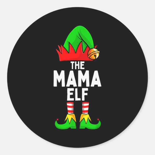 Mama Elf Matching Family Christmas Women  Classic Round Sticker (Front)