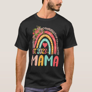 Mama Est 2023 Cute New Mum Women Leopard Rainbow M T-Shirt