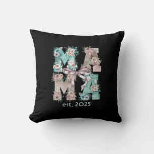 Mama Est. 2025 Floral Boho Typography Art Cushion