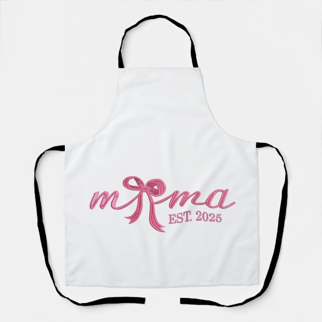 Mama Est 2025 Hot Pink Bow Coquette Mother Day Apron (Front)