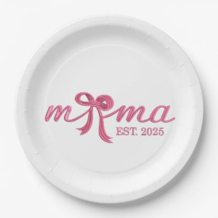 Mama Est 2025 Hot Pink Bow Coquette Mother Day Paper Plate