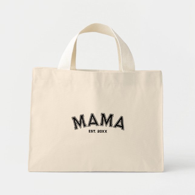 Mama Est. Custom Year Black Sport Style Mini Tote Bag (Front)