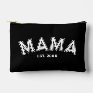 Mama Est. Custom Year White Sport Style Logo Black Accessory Pouch