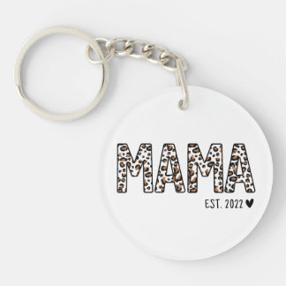 Mama Est Keychain Leopard Print, Custom Mama Est