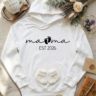 Mama Est Year Minimal Footprint Script Typography Hoodie