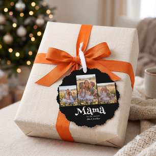 Mama Established 3 Photo Kids Name Fun Tree Decoration Card