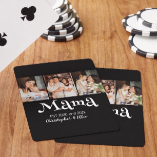 Mama Established Kids Names Fun Text 3 Photo Playing Cards