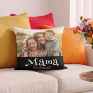 Mama Established Photo Kids Name Fun Text Cushion