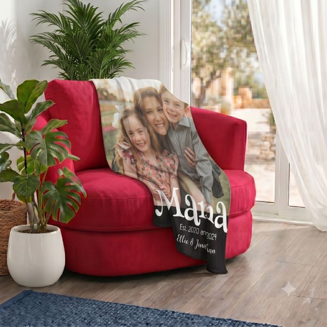 Mama Established Photo Kids Name Fun Text Fleece Blanket (Creator Uploaded)