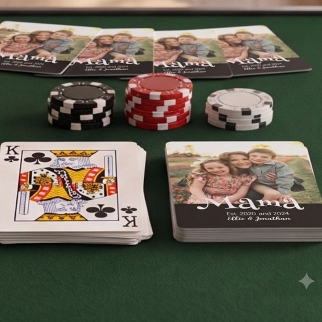 Mama Established Photo Kids Name Fun Text Playing Cards (Creator Uploaded)
