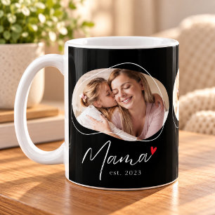 Mama Established Script Black 3 Photo Coffee Mug