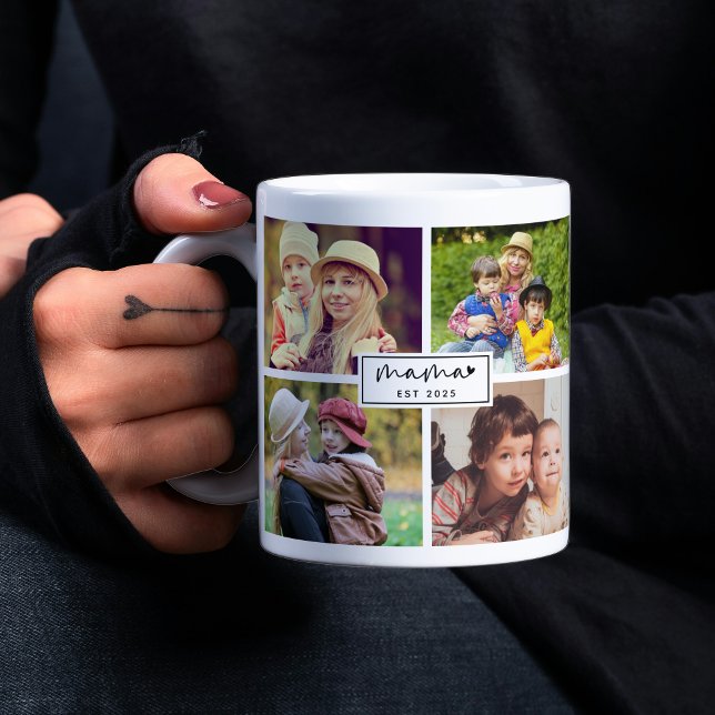 Mama Established Year 4 Photo Collage Mother Gift Coffee Mug (Creator Uploaded)