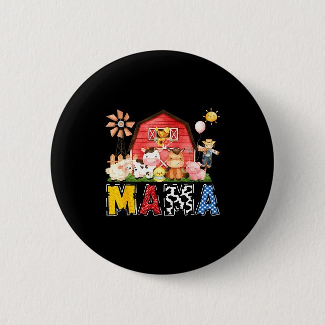 Mama Farm Cow Birthday Boy Matching Family Party  6 Cm Round Badge (Front)